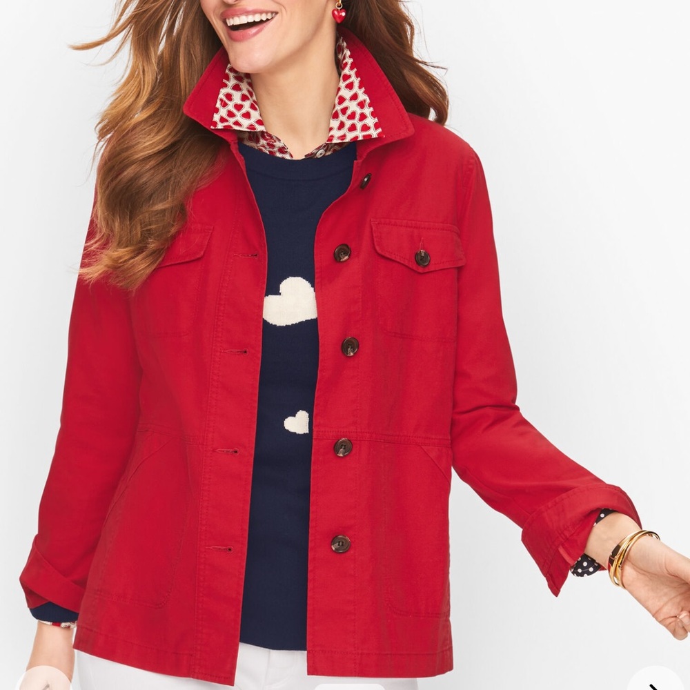 Talbots Tailored Utility Jacket Womens XL Red Canvas Field Coat Button Up